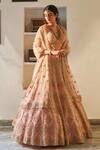 Shop_Angad Singh_Peach Lehenga Set Net V Neck Embroidered Bridal _at_Aza_Fashions