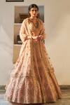 Angad Singh_Peach Lehenga Set Net V Neck Embroidered Bridal _Online_at_Aza_Fashions