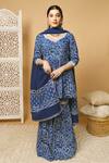 Buy_Shrutkirti_Blue Cotton Indigo Print Dupatta_at_Aza_Fashions