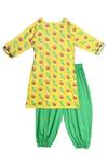 Shop_Native Place India_Yellow Printed Angrakha And Pant Set For Girls_at_Aza_Fashions