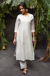 KARAJ JAIPUR_White Kurta Chanderi Pant Cotton And Dupatta Chiffon Embroidery Chikankari Set _Online_at_Aza_Fashions