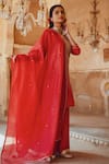 Karaj Jaipur Red Kurta And Dupatta Chanderi, Sharara Cotton Floral, Mirror Embroidered Set Online at Aza Fashions Karaj Jaipur_Red Kurta And Dupatta Chanderi, Sharara Cotton Floral, Mirror Embroidered Set _Online_at_Aza_Fashions