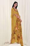 AK-OK_Yellow Silk Embroidery V-neck Vintage Floral Print Kaftan_Online_at_Aza_Fashions