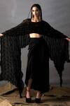 Buy_AK-OK_Black Silk Embellished Cape Dupatta Top And Skirt Set With Embroidered  _Online_at_Aza_Fashions