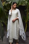 KARAJ JAIPUR_White Kurta Chanderi Pant Cotton And Dupatta Chiffon Embroidery Chikankari Set _Online_at_Aza_Fashions