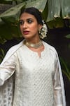 Buy_KARAJ JAIPUR_White Kurta Chanderi Pant Cotton And Dupatta Chiffon Embroidery Chikankari Set _Online_at_Aza_Fashions