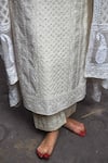 Shop_KARAJ JAIPUR_White Kurta Chanderi Pant Cotton And Dupatta Chiffon Embroidery Chikankari Set _Online_at_Aza_Fashions