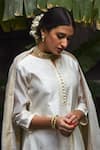 Shop_KARAJ JAIPUR_White Kurta Chanderi Pant Cotton And Dupatta Brocade Embroidery Sequin & Set _Online_at_Aza_Fashions