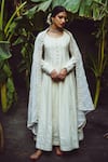 KARAJ JAIPUR_White Anarkali Dobby Pant Cotton And Dupatta Kota Doria Work & Set _Online_at_Aza_Fashions