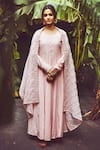 Buy_KARAJ JAIPUR_Pink Anarkali Dobby Pant Cotton And Dupatta Kota Doria Work & Set For Women_at_Aza_Fashions