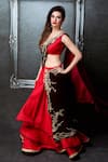 Buy_Archana Kochhar_Red Velvet Embroidered Zardozi V Neck Layered Lehenga Saree And Blouse _at_Aza_Fashions