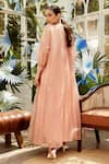 Shop_Nikita Vishakha_Peach Skirt Georgette Bralette Raw Silk Cape Organza Set With Puff Sleeve _at_Aza_Fashions