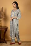 Buy_Priya Chaudhary_Grey Cotton Embroidery Notched Printed Kurta And Pant Set_Online_at_Aza_Fashions