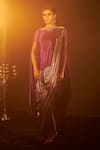 Buy_Tasuvure Indes_Purple Pleated Plain Boat Neck Saia Metallic Saree With Cape  _at_Aza_Fashions