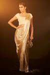 Buy_Tasuvure Indes_Beige Pleated Embellished Saia Metallic Pre-draped Saree With Blouse  _at_Aza_Fashions