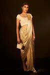 Shop_Tasuvure Indes_Beige Pleated Embellished Saia Metallic Pre-draped Saree With Blouse  _at_Aza_Fashions