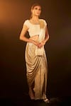 Tasuvure Indes_Beige Pleated Embellished Saia Metallic Pre-draped Saree With Blouse  _Online_at_Aza_Fashions