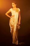 Buy_Tasuvure Indes_Beige Pleated Embellished Saia Metallic Pre-draped Saree With Blouse  _Online_at_Aza_Fashions