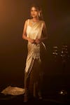 Buy_Tasuvure Indes_Beige Pleated Embellished Saia Metallic Pre-draped Saree With Blouse  _at_Aza_Fashions