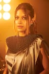 Shop_Tasuvure Indes_Grey Pleated Pearl Saia Pre-draped Saree With Collar _Online_at_Aza_Fashions