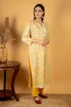 Buy_Priya Chaudhary_Yellow Cotton Printed Kurta And Pant Set_at_Aza_Fashions