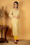 Priya Chaudhary_Yellow Cotton Printed Kurta And Pant Set_Online_at_Aza_Fashions