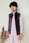 Shreyansh Designs Purple Cotton Silk Blend Embroidered Front Open Waistcoat Online at Aza Fashions Shreyansh Designs_Purple Cotton Silk Blend Embroidered Front Open Waistcoat _Online_at_Aza_Fashions