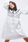 Studio Moda India_White Cotton Peter Pan Collar Dress _Online_at_Aza_Fashions