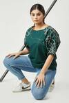 Shop Studio Moda India Green Cotton Round Raglan Sleeve Top at Aza Fashions Shop_Studio Moda India_Green Cotton Round Raglan Sleeve Top _at_Aza_Fashions