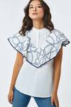 Buy_Studio Moda India_White Cotton Band Collar Ruffle Embroidered Top  _at_Aza_Fashions