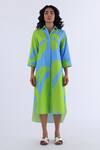 Buy_Studio Moda India_Blue Cotton Monstera Shirt Collar Print Dress_at_Aza_Fashions