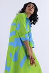Studio Moda India_Blue Cotton Monstera Shirt Collar Print Dress_Online_at_Aza_Fashions