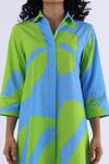 Shop_Studio Moda India_Blue Cotton Monstera Shirt Collar Print Dress_Online_at_Aza_Fashions