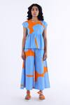 Buy_Studio Moda India_Blue Cotton Hibiscus Boat Neck Print Top _at_Aza_Fashions