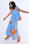 Shop_Studio Moda India_Blue Cotton Hibiscus Boat Neck Print Top _Online_at_Aza_Fashions