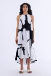 Buy_Studio Moda India_Black Cotton Hibiscus Halter Neck Print Dress _at_Aza_Fashions