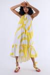 Buy_Studio Moda India_White Cotton Monstera Halter Neck Print Dress_Online_at_Aza_Fashions