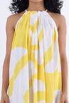 Shop_Studio Moda India_White Cotton Monstera Halter Neck Print Dress_Online_at_Aza_Fashions