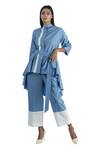 Buy_Studio Moda India_Blue Cotton Panelled Shirt And Pant Set_at_Aza_Fashions