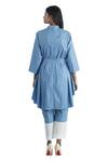Shop_Studio Moda India_Blue Cotton Panelled Shirt And Pant Set_at_Aza_Fashions