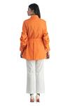 Shop_Studio Moda India_Orange Cotton Spread Collar Pleated Shirt _at_Aza_Fashions