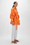 Buy_Studio Moda India_Orange Cotton Spread Collar Pleated Shirt _Online_at_Aza_Fashions