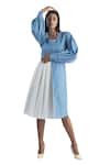 Studio Moda India_Blue Cotton Pleated Colorblock Dress_Online_at_Aza_Fashions