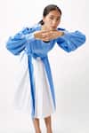 Buy_Studio Moda India_Blue Cotton Pleated Colorblock Dress_at_Aza_Fashions