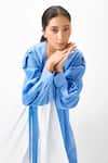 Buy_Studio Moda India_Blue Cotton Pleated Colorblock Dress_Online_at_Aza_Fashions