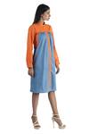 Buy_Studio Moda India_Orange Cotton Colorblock Shirt Dress_at_Aza_Fashions