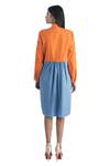 Shop_Studio Moda India_Orange Cotton Colorblock Shirt Dress_at_Aza_Fashions