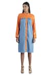 Studio Moda India_Orange Cotton Colorblock Shirt Dress_Online_at_Aza_Fashions