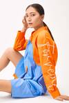 Shop_Studio Moda India_Orange Cotton Colorblock Shirt Dress_Online_at_Aza_Fashions