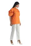 Studio Moda India_Orange Cotton Puff Sleeve Shirt_Online_at_Aza_Fashions